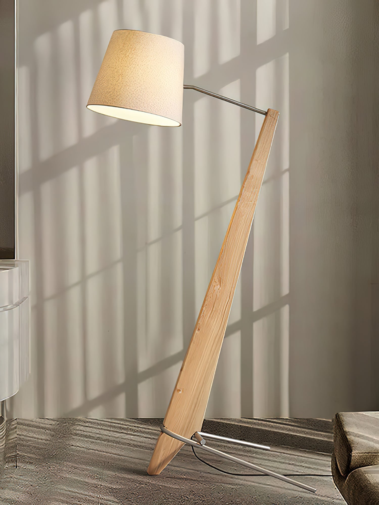 Modern Silva Giant Architectural Wood Floor Lamp with Fabric Shade