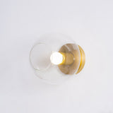 Modern Industrial Brass Flush Mount Ceiling Light with Clear Glass Shade and Knurled Detail