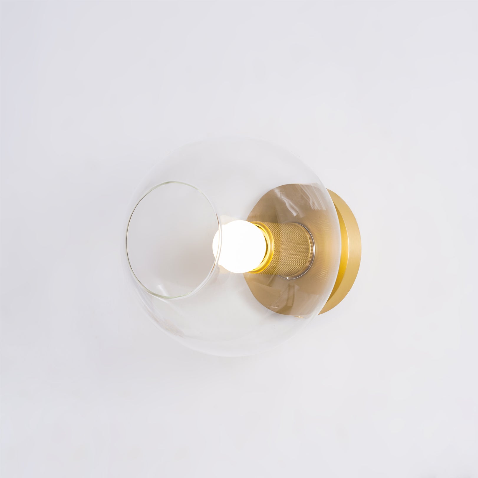 Modern Industrial Brass Flush Mount Ceiling Light with Clear Glass Shade and Knurled Detail