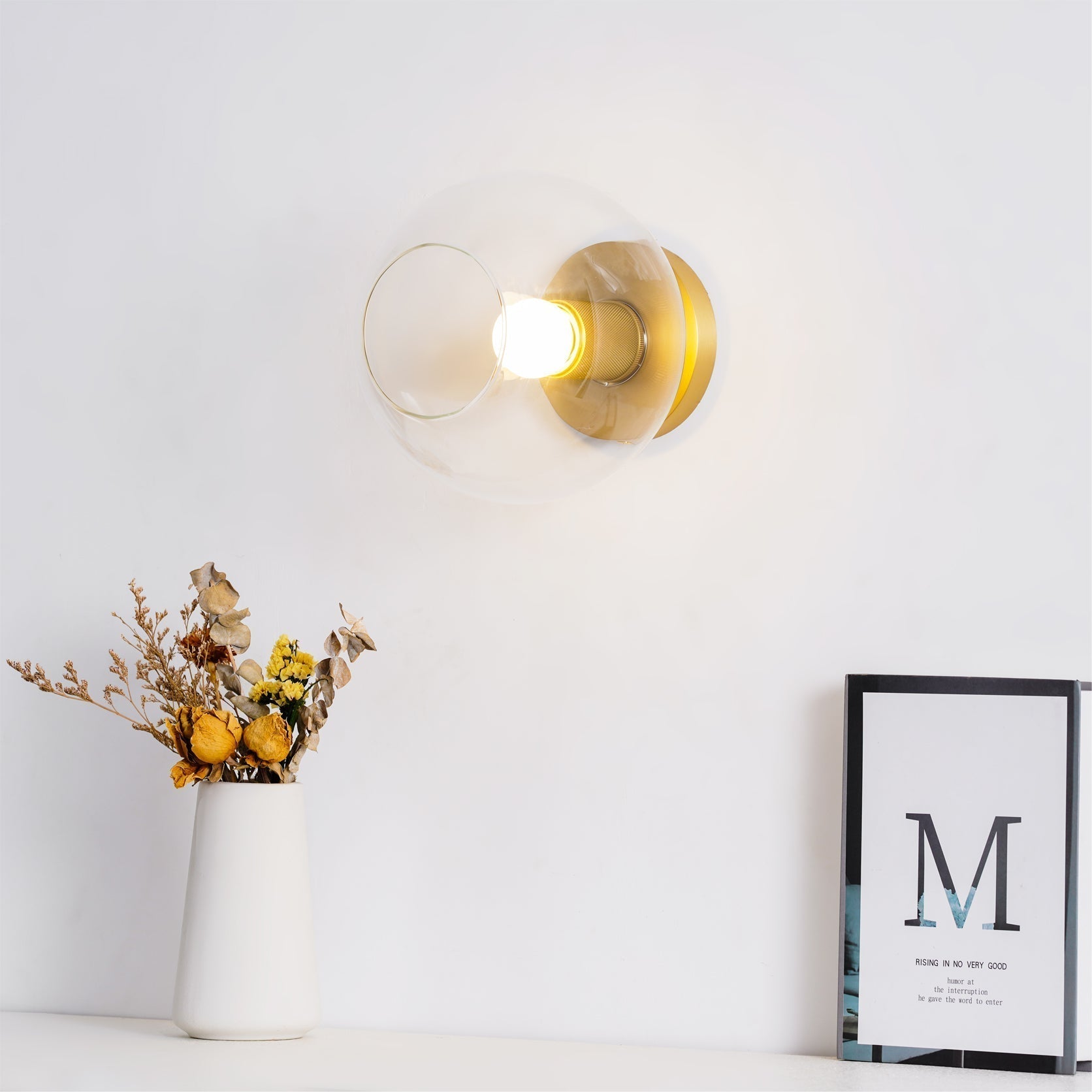 Modern Industrial Brass Flush Mount Ceiling Light with Clear Glass Shade and Knurled Detail