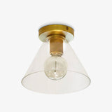 Modern Industrial Brass Flush Mount Ceiling Light with Clear Glass Shade and Knurled Detail