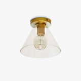Modern Industrial Brass Flush Mount Ceiling Light with Clear Glass Shade and Knurled Detail