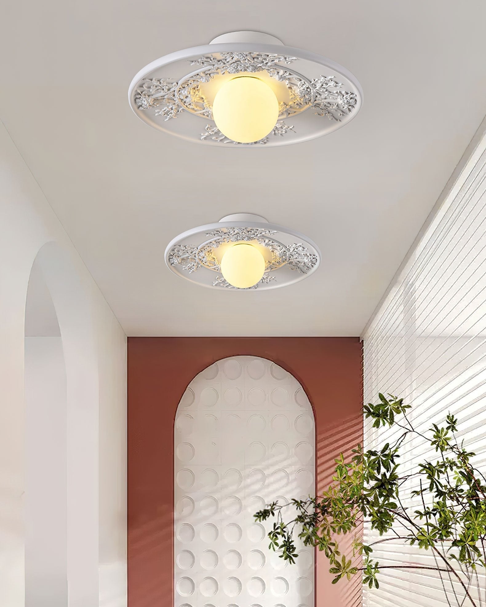 vintage-french-style-white-floral-resin-semi-flush-mount-ceiling-light