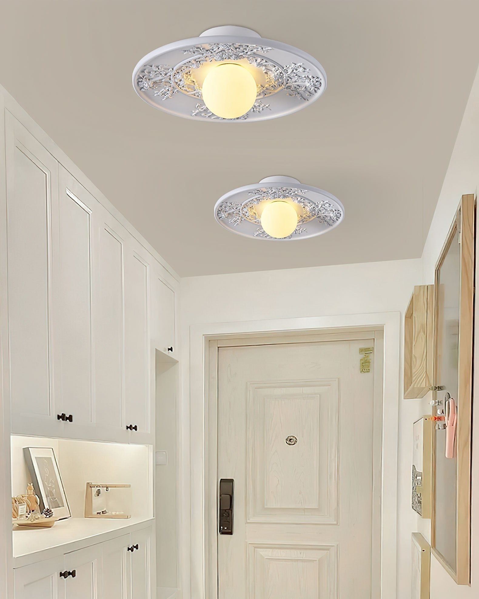 vintage-french-style-white-floral-resin-semi-flush-mount-ceiling-light
