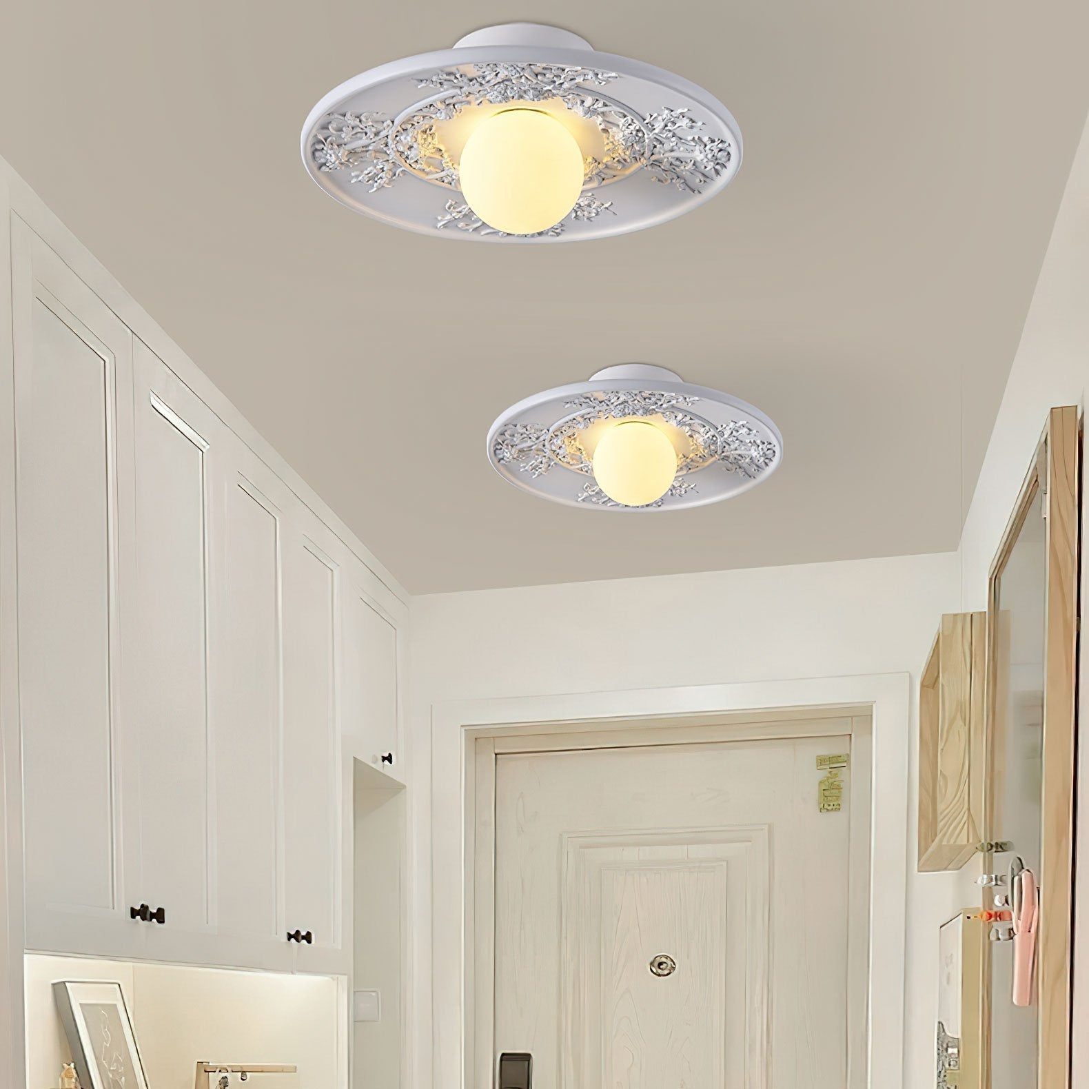 vintage-french-style-white-floral-resin-semi-flush-mount-ceiling-light