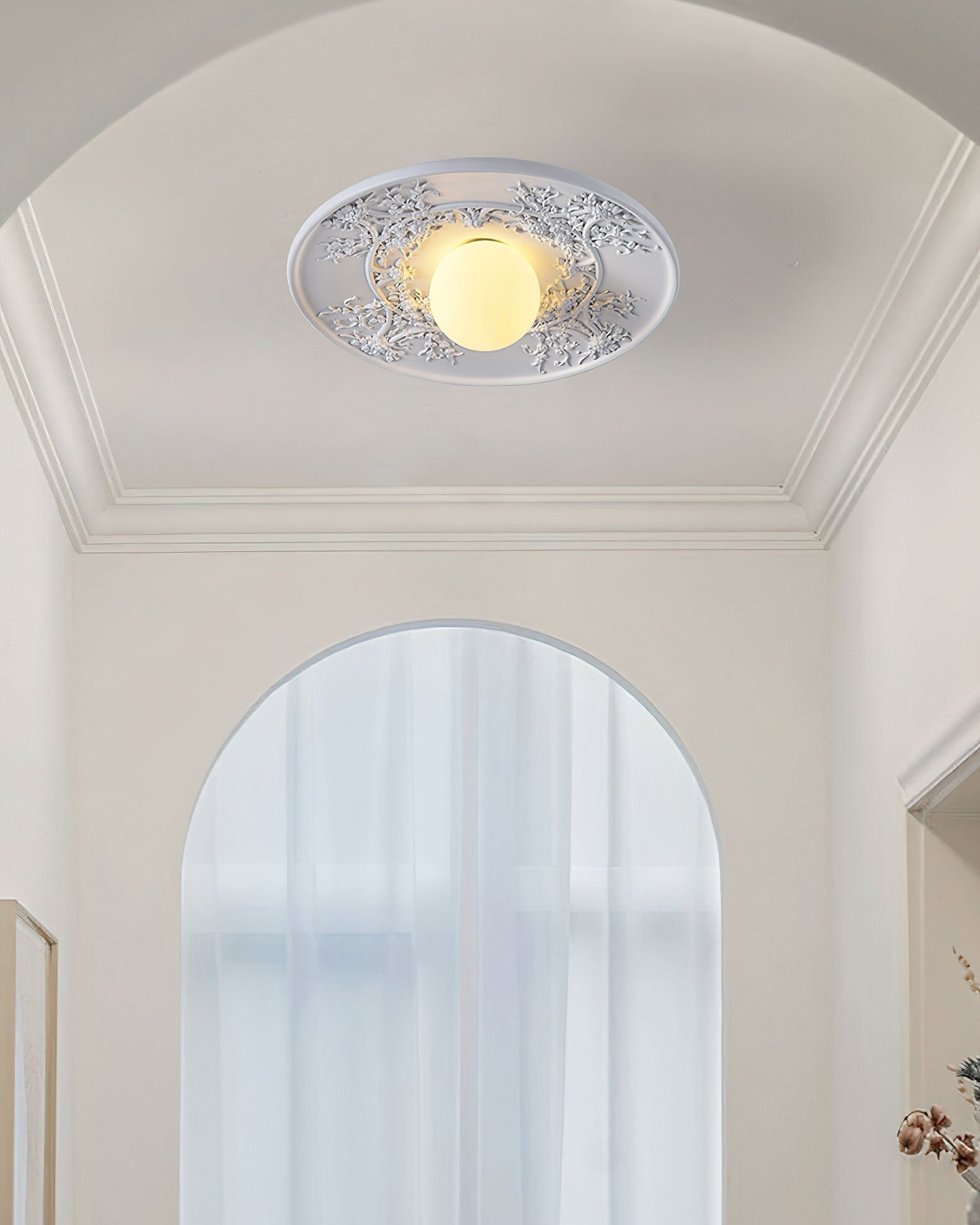 vintage-french-style-white-floral-resin-semi-flush-mount-ceiling-light