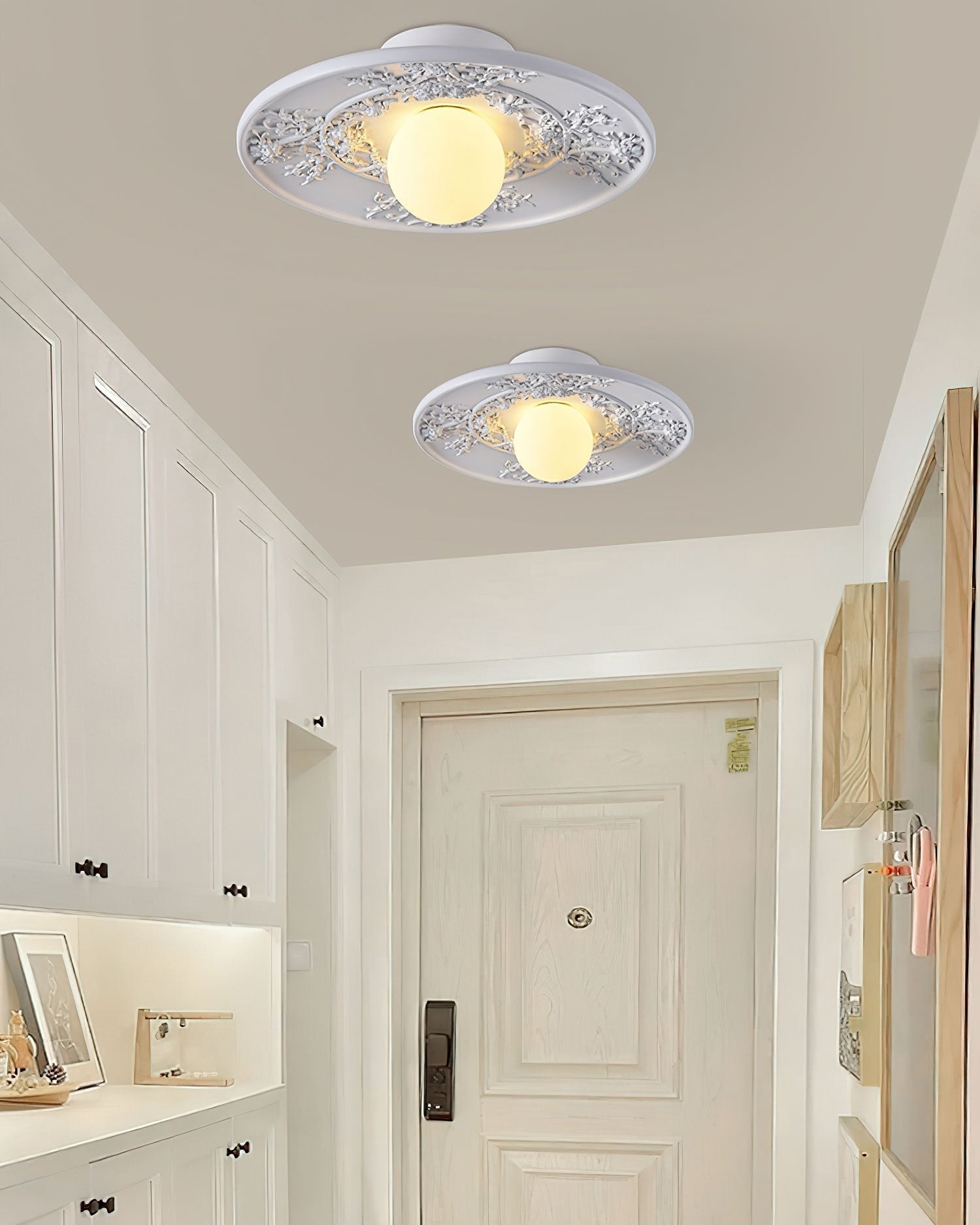 vintage-french-style-white-floral-resin-semi-flush-mount-ceiling-light