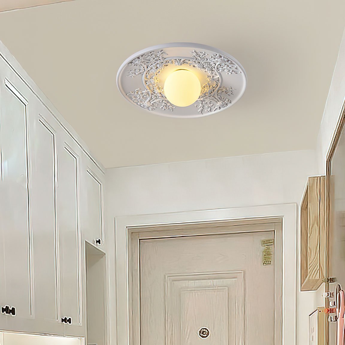 vintage-french-style-white-floral-resin-semi-flush-mount-ceiling-light