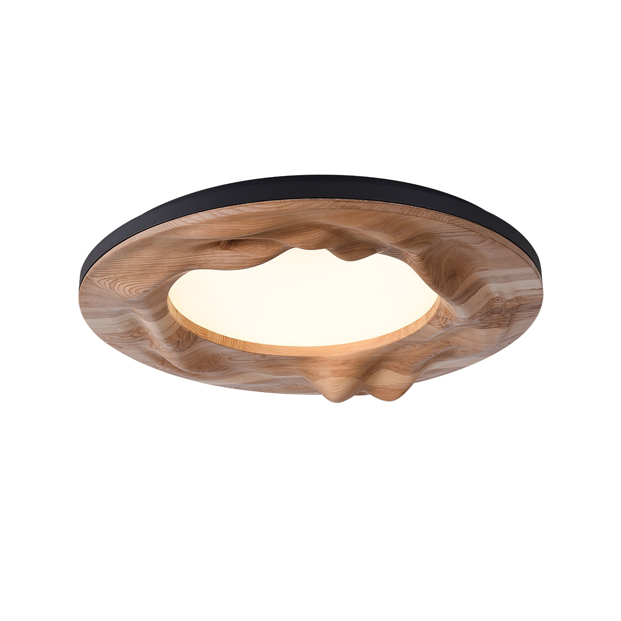 Modern Organic Circular Wood Flush Mount LED Ceiling Light for Living Room Bedroom
