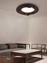 Modern Organic Circular Wood Flush Mount LED Ceiling Light for Living Room Bedroom