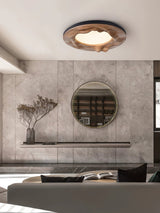 Modern Organic Circular Wood Flush Mount LED Ceiling Light for Living Room Bedroom