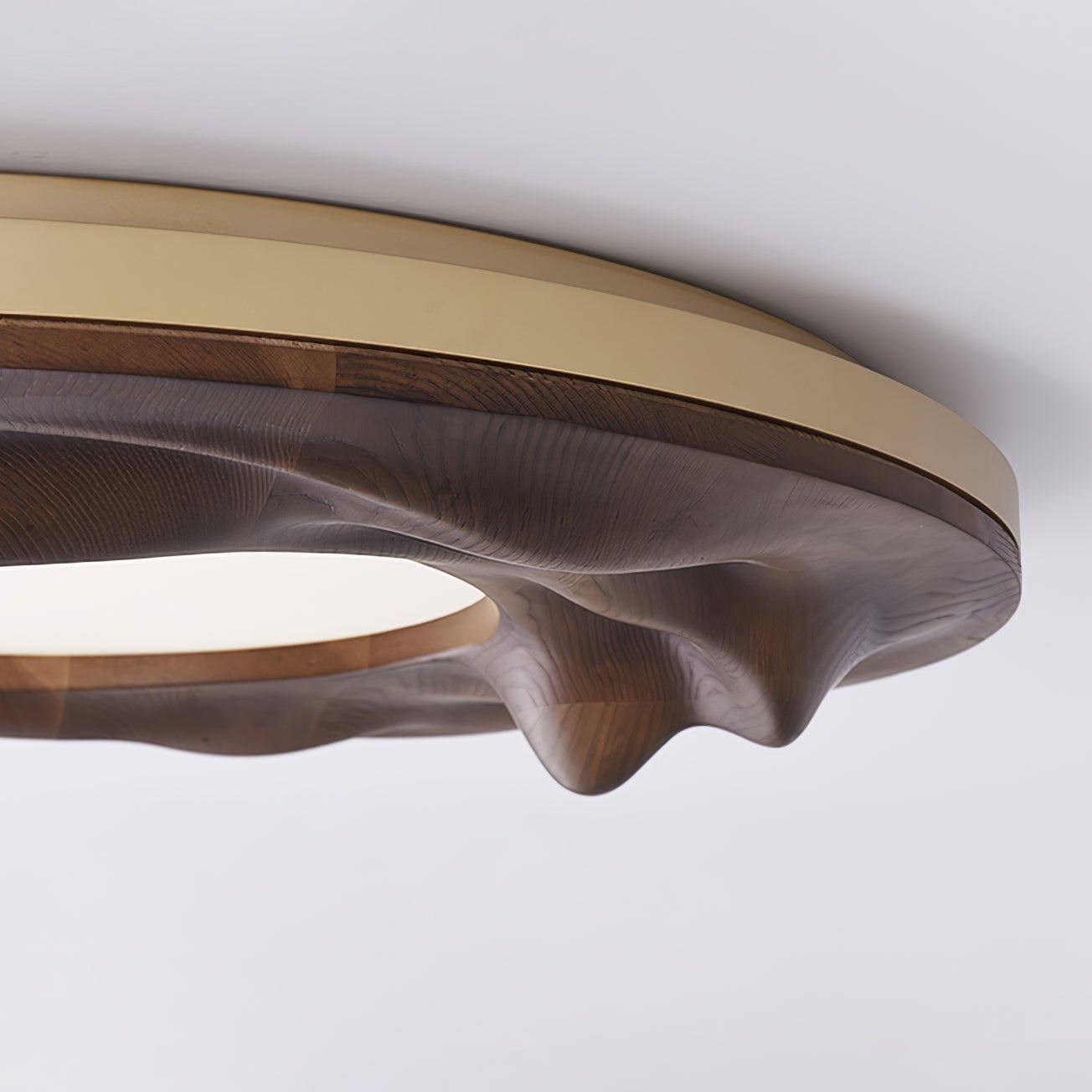 Modern Organic Circular Wood Flush Mount LED Ceiling Light for Living Room Bedroom