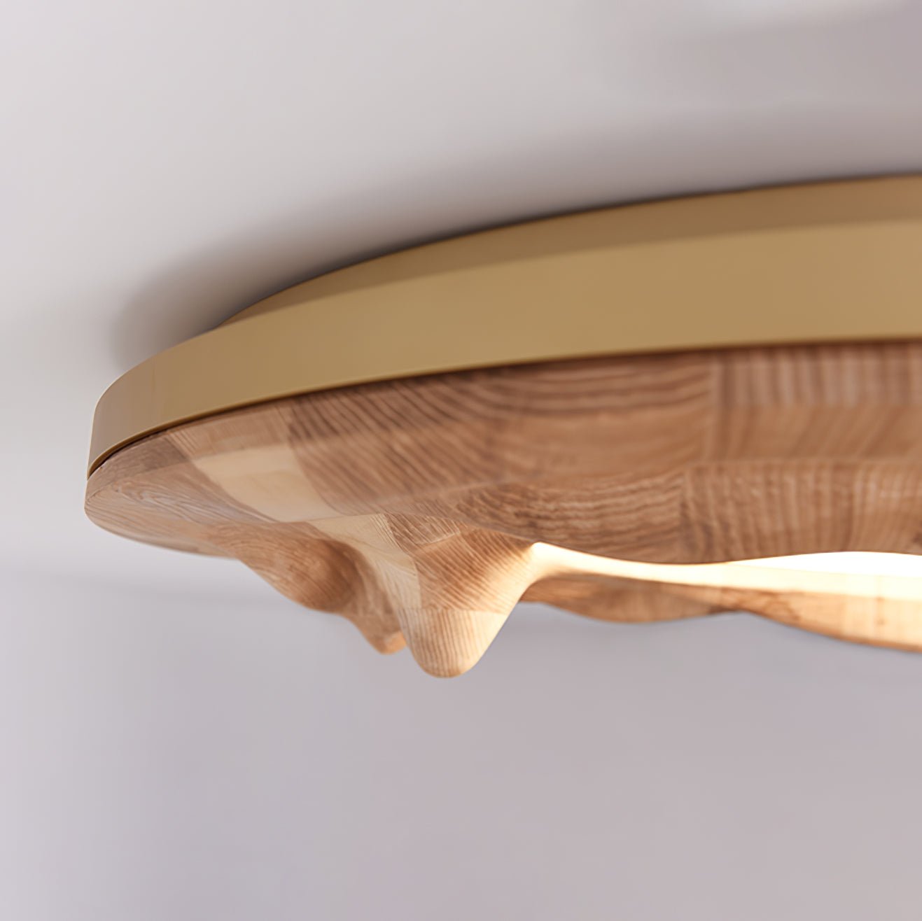 Modern Organic Circular Wood Flush Mount LED Ceiling Light for Living Room Bedroom