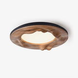 Modern Organic Circular Wood Flush Mount LED Ceiling Light for Living Room Bedroom