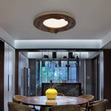 Modern Organic Circular Wood Flush Mount LED Ceiling Light for Living Room Bedroom
