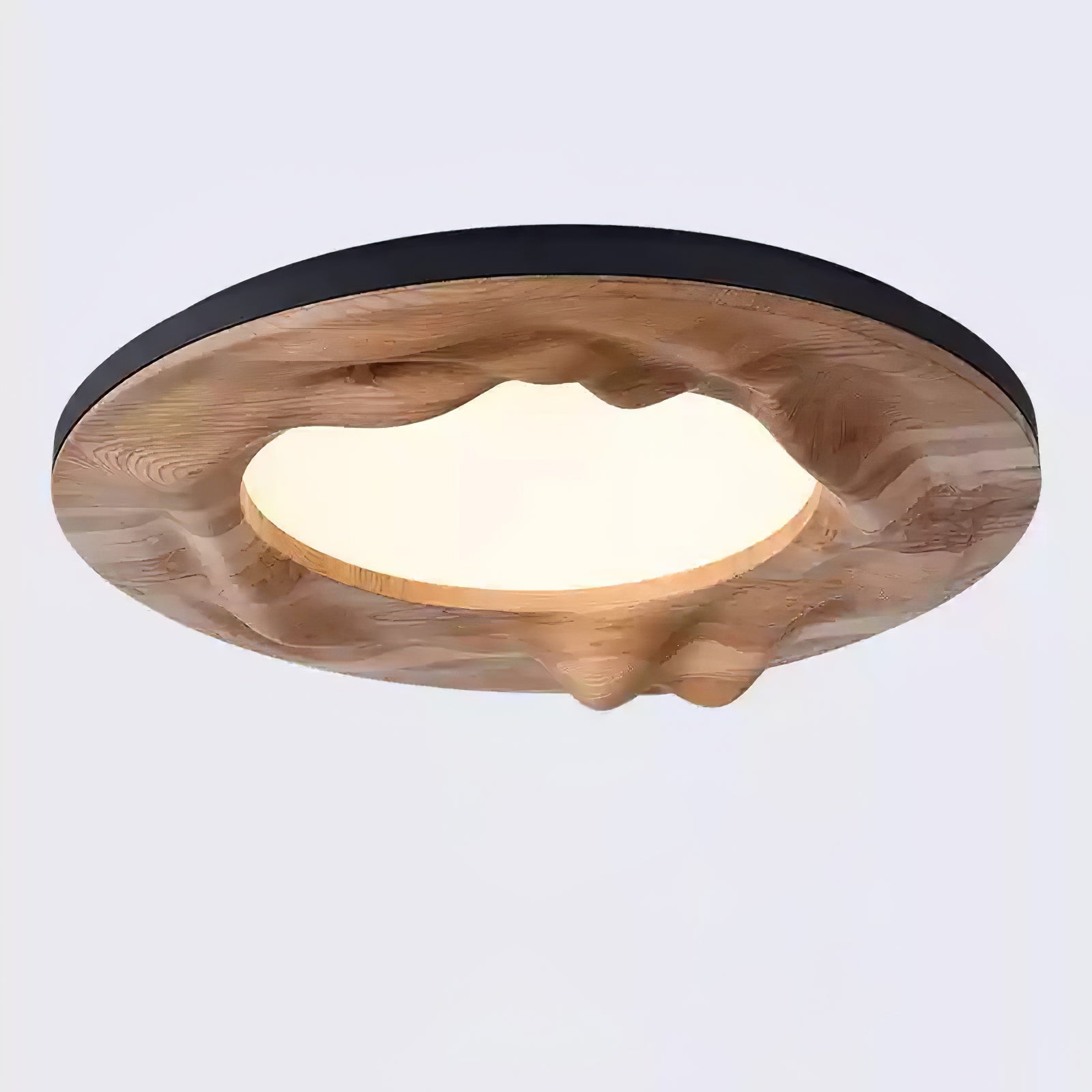 Modern Organic Circular Wood Flush Mount LED Ceiling Light for Living Room Bedroom