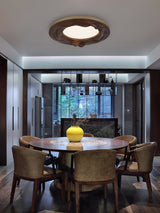 Modern Organic Circular Wood Flush Mount LED Ceiling Light for Living Room Bedroom