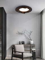 Modern Organic Circular Wood Flush Mount LED Ceiling Light for Living Room Bedroom