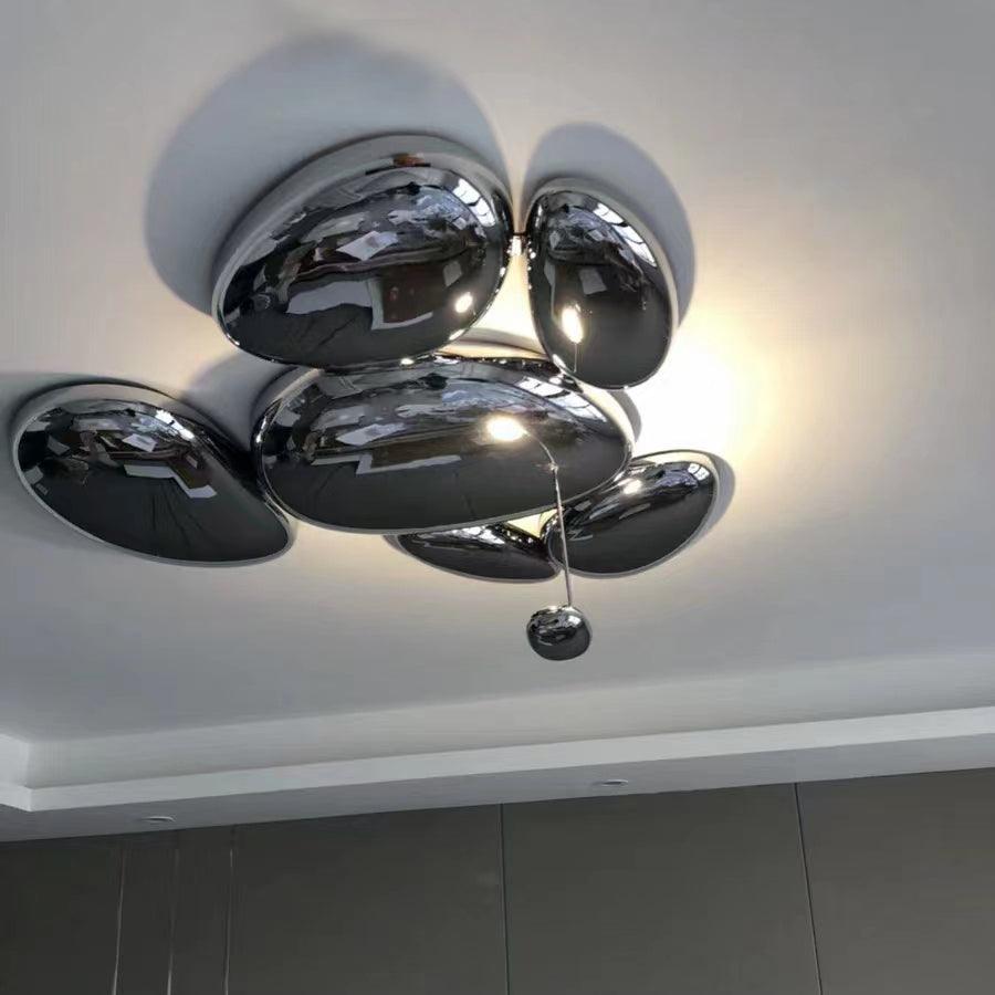 Modern Chrome Pebble LED Ceiling Light Biomorphic Reflective Flush Mount Lamp