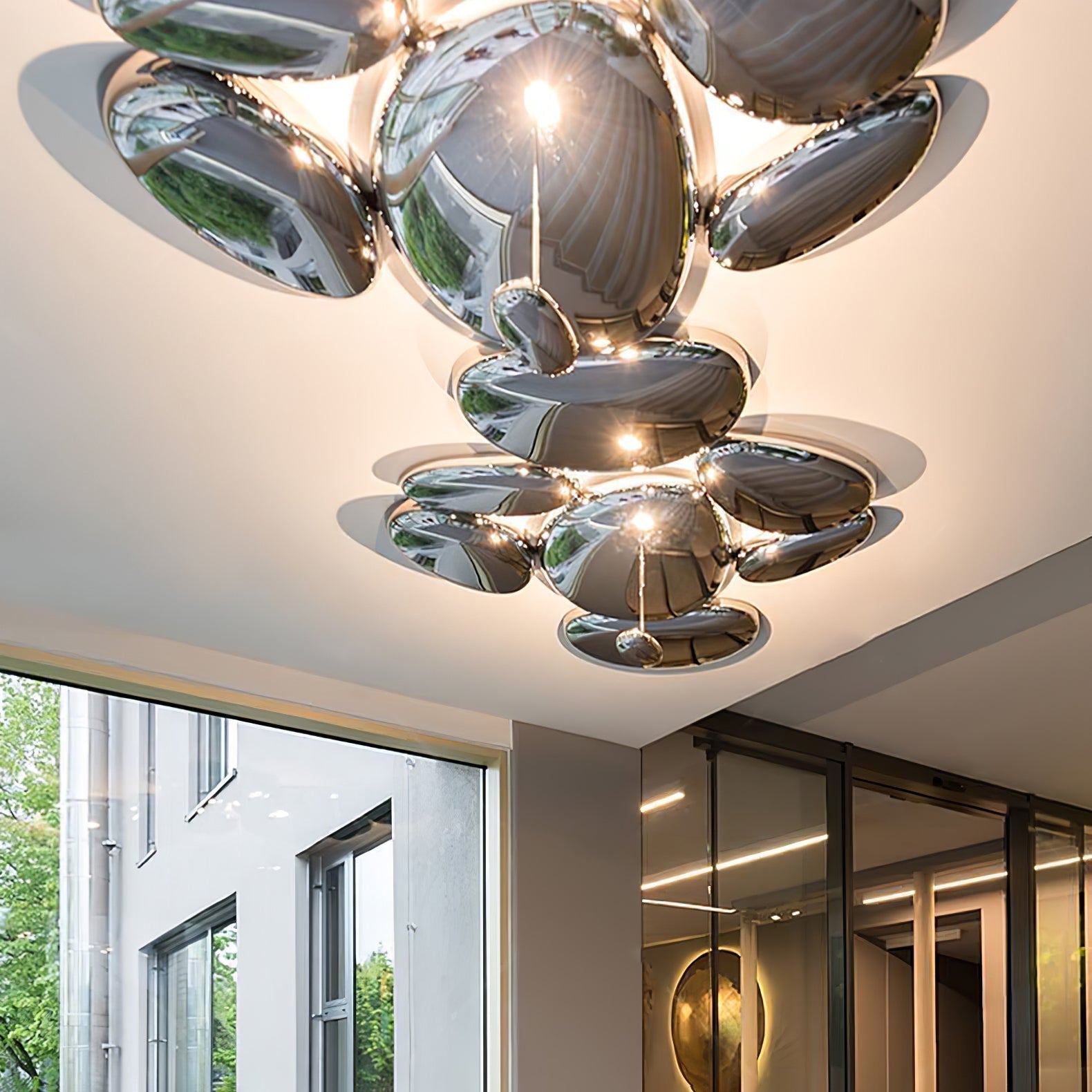 Modern Chrome Pebble LED Ceiling Light Biomorphic Reflective Flush Mount Lamp