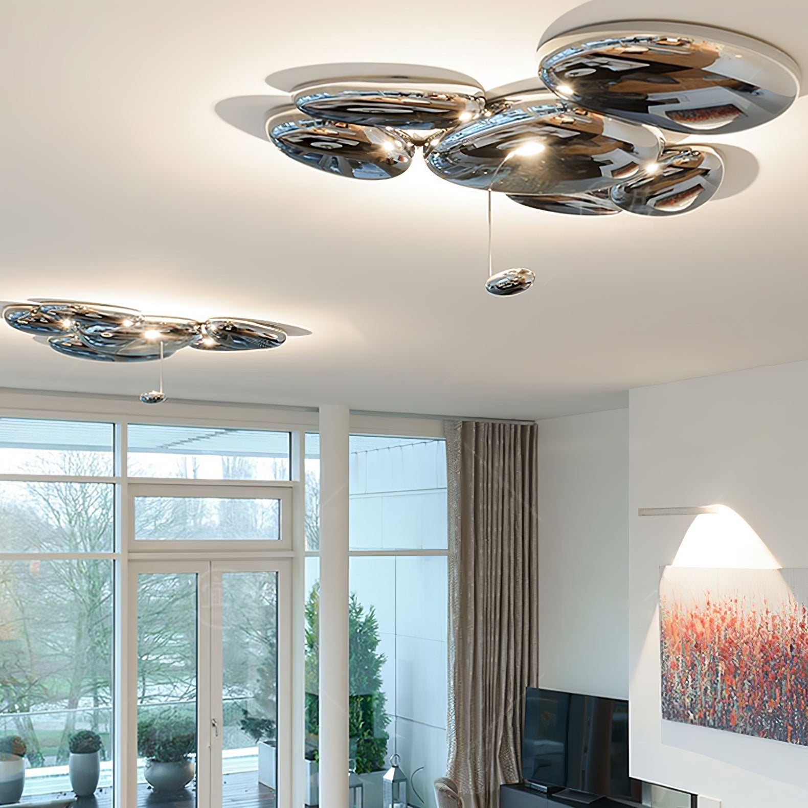 Modern Chrome Pebble LED Ceiling Light Biomorphic Reflective Flush Mount Lamp