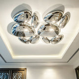 Modern Chrome Pebble LED Ceiling Light Biomorphic Reflective Flush Mount Lamp