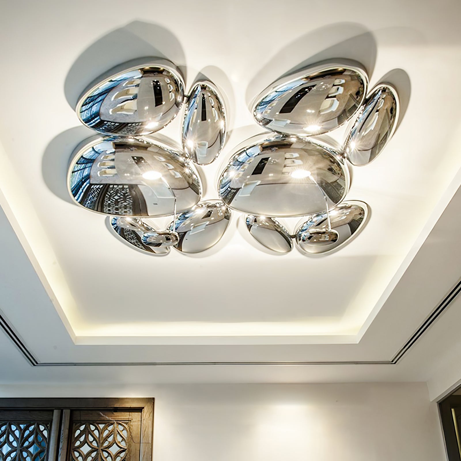 Modern Chrome Pebble LED Ceiling Light Biomorphic Reflective Flush Mount Lamp