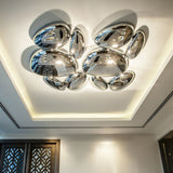 Modern Chrome Pebble LED Ceiling Light Biomorphic Reflective Flush Mount Lamp
