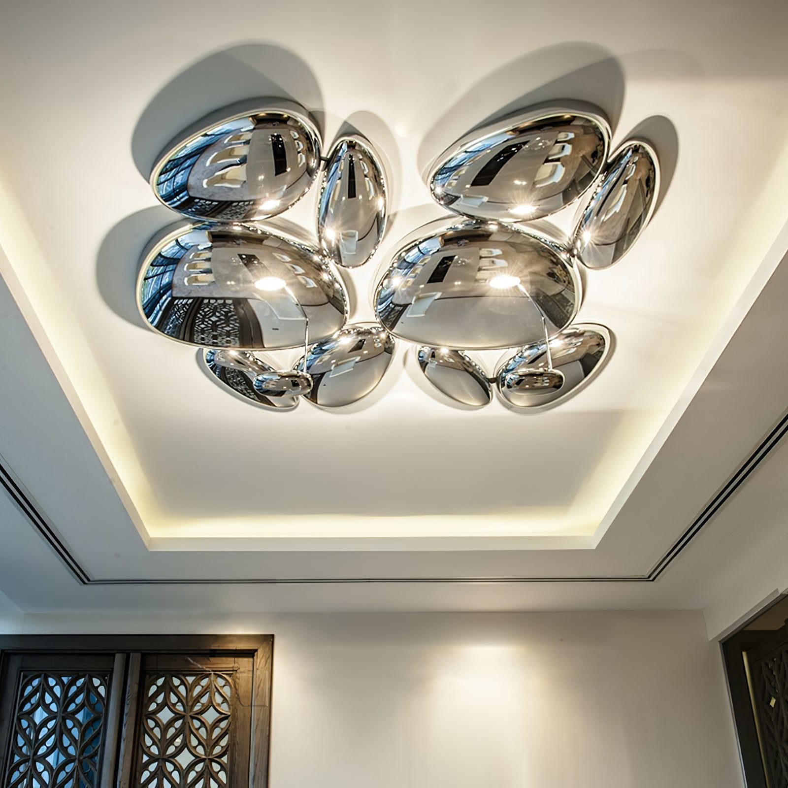Modern Chrome Pebble LED Ceiling Light Biomorphic Reflective Flush Mount Lamp