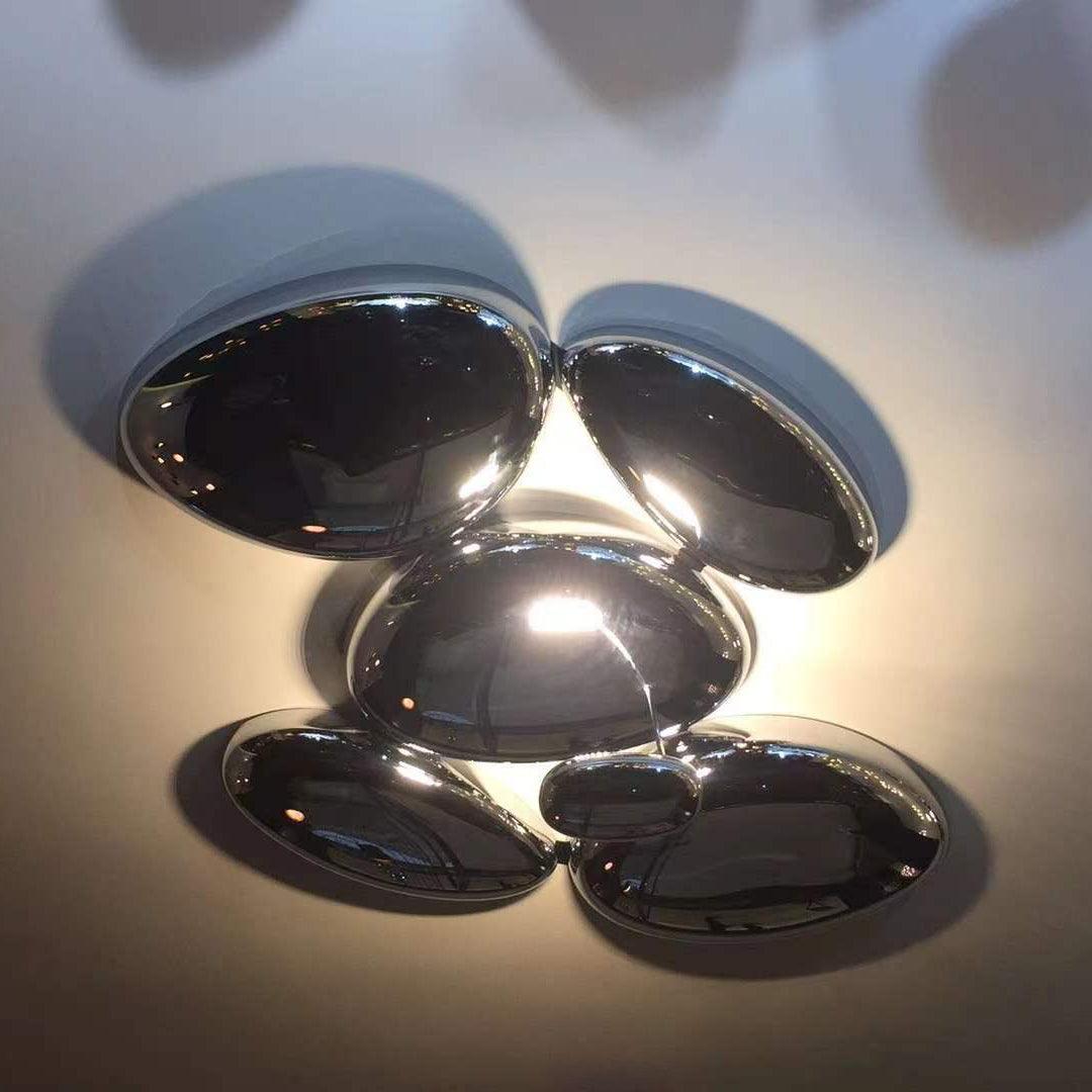 Modern Chrome Pebble LED Ceiling Light Biomorphic Reflective Flush Mount Lamp