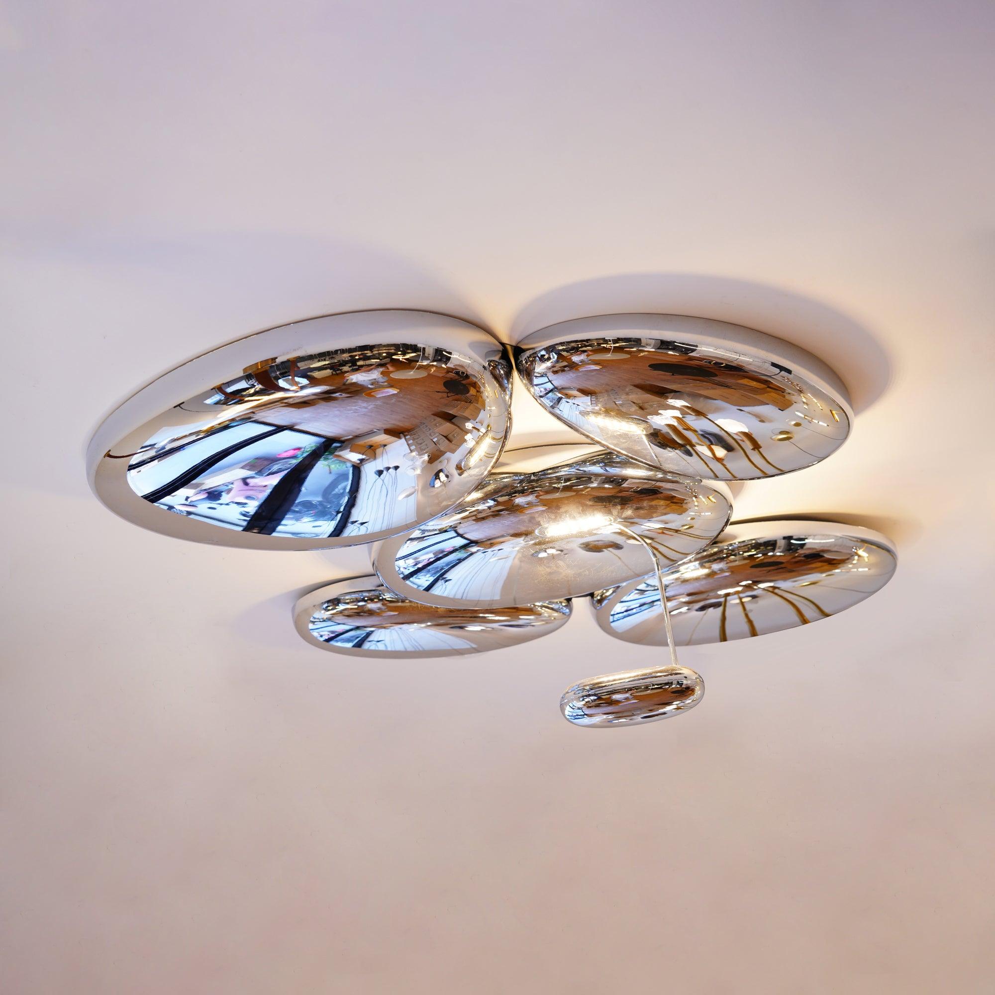 Modern Chrome Pebble LED Ceiling Light Biomorphic Reflective Flush Mount Lamp