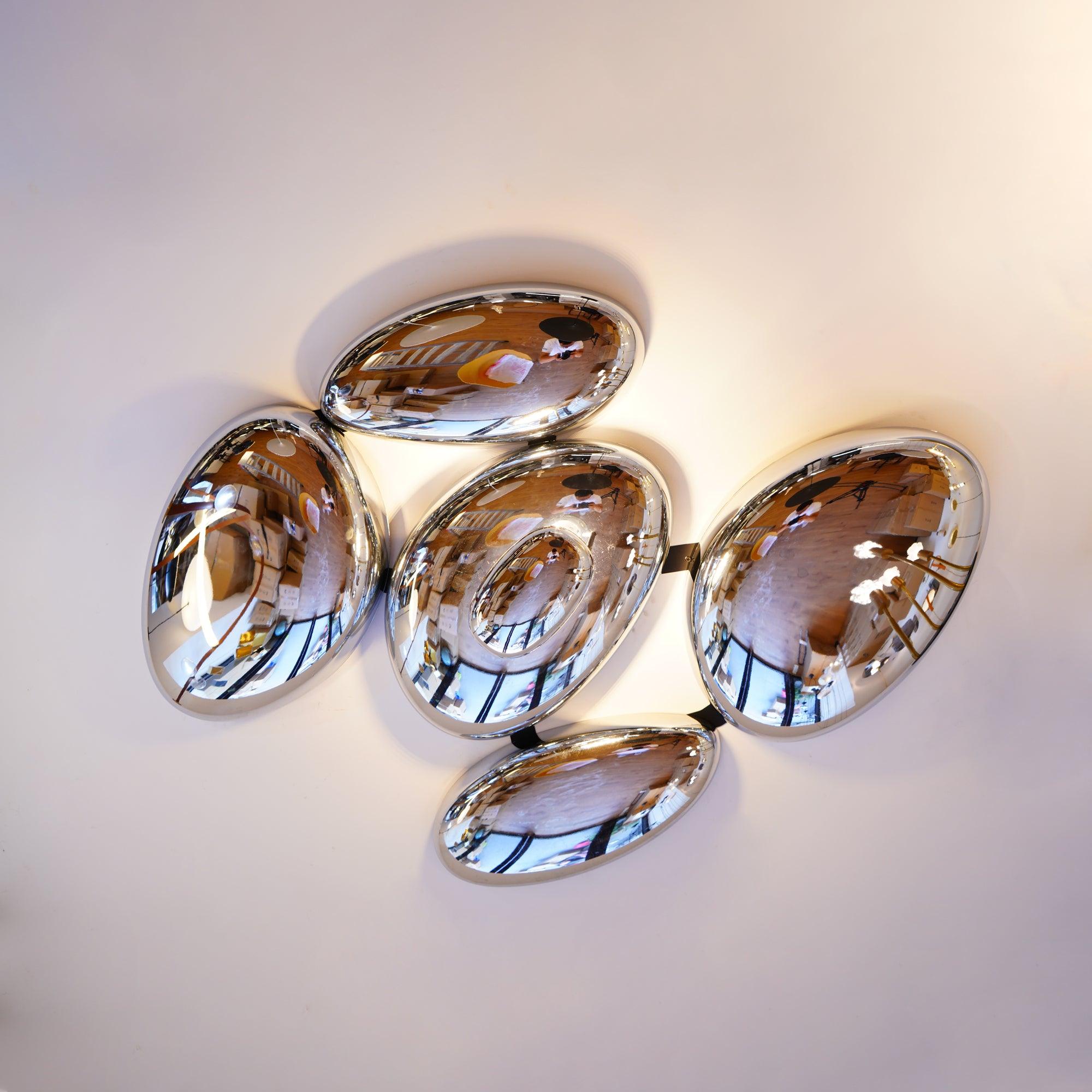 Modern Chrome Pebble LED Ceiling Light Biomorphic Reflective Flush Mount Lamp