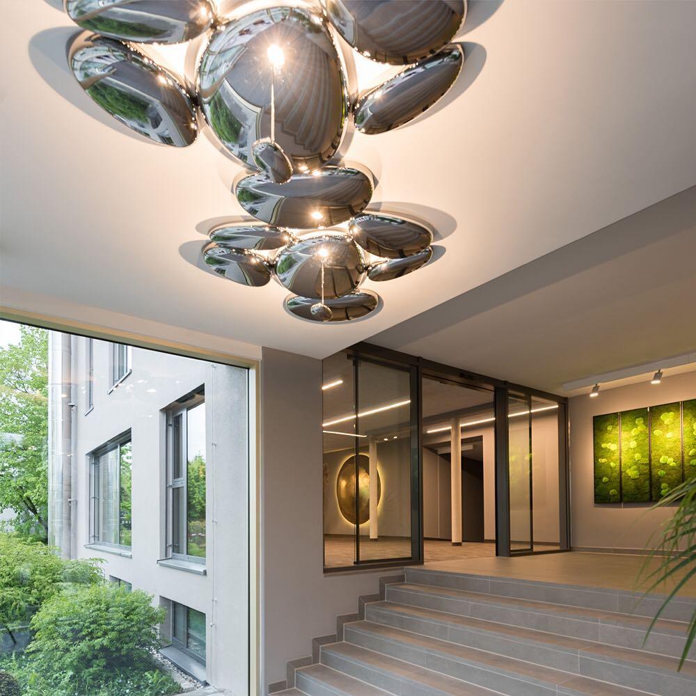 Modern Chrome Pebble LED Ceiling Light Biomorphic Reflective Flush Mount Lamp