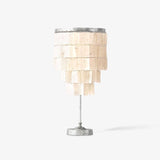 Modern Tiered Natural Shell Table Lamp with Silver Metal Frame for Coastal Decor