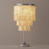 Modern Tiered Natural Shell Table Lamp with Silver Metal Frame for Coastal Decor