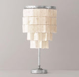 Modern Tiered Natural Shell Table Lamp with Silver Metal Frame for Coastal Decor