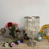 Modern Tiered Natural Shell Table Lamp with Silver Metal Frame for Coastal Decor