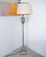 Art Deco Resin Floor Lamp with Fluted Base and White Fabric Shade for Home Decor