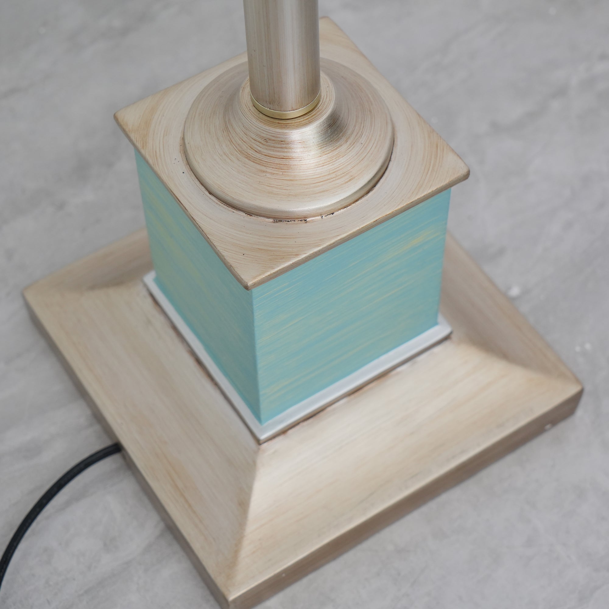 Art Deco Resin Floor Lamp with Fluted Base and White Fabric Shade for Home Decor