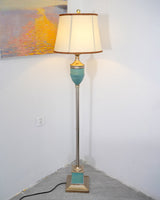 Art Deco Resin Floor Lamp with Fluted Base and White Fabric Shade for Home Decor