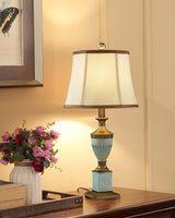 Art Deco Fluted Resin Table Lamp with Fabric Shade for Elegant Home Decor
