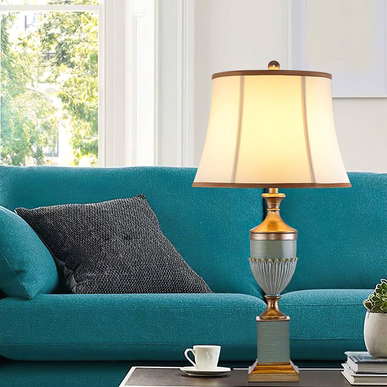 Art Deco Fluted Resin Table Lamp with Fabric Shade for Elegant Home Decor