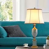 Art Deco Fluted Resin Table Lamp with Fabric Shade for Elegant Home Decor