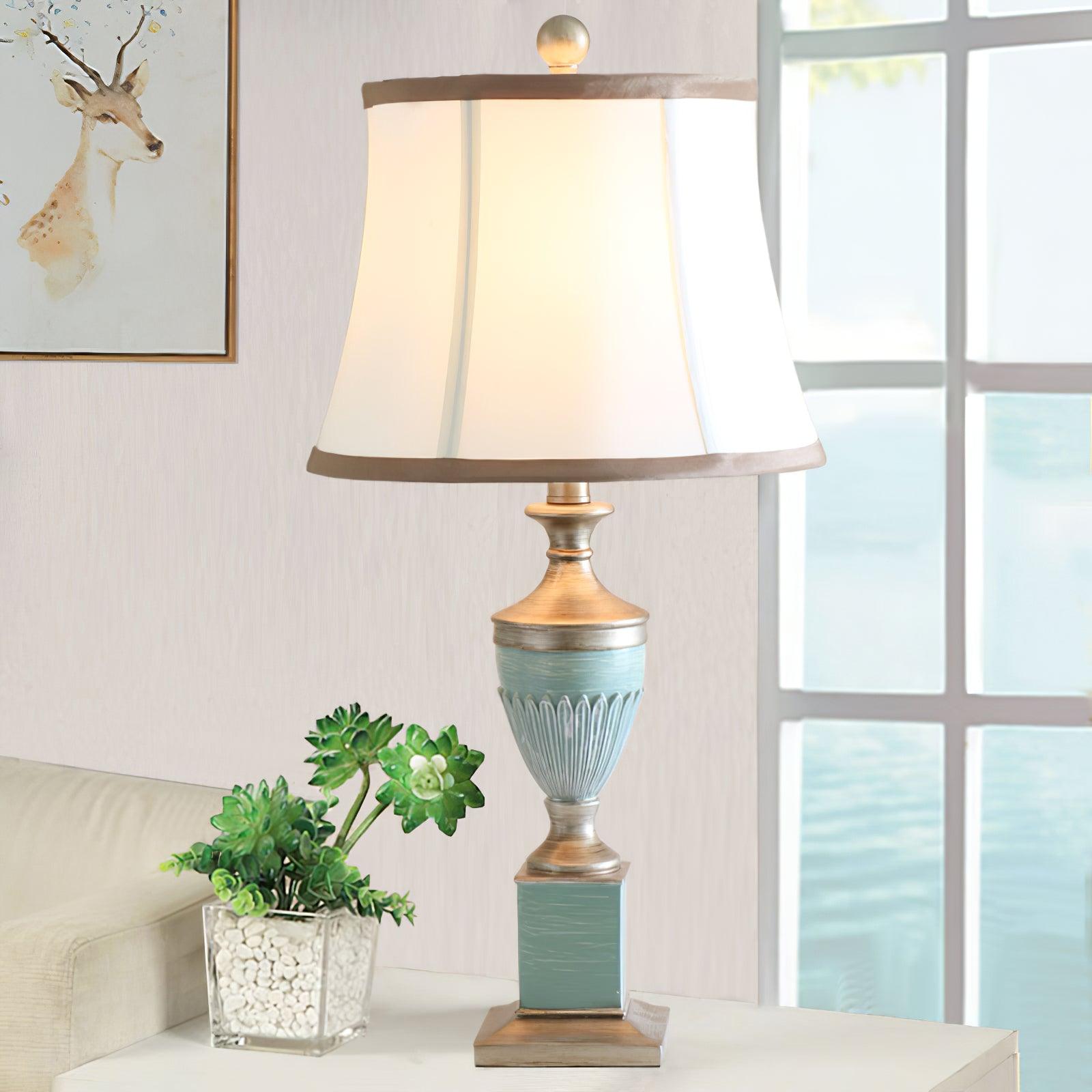 Art Deco Fluted Resin Table Lamp with Fabric Shade for Elegant Home Decor