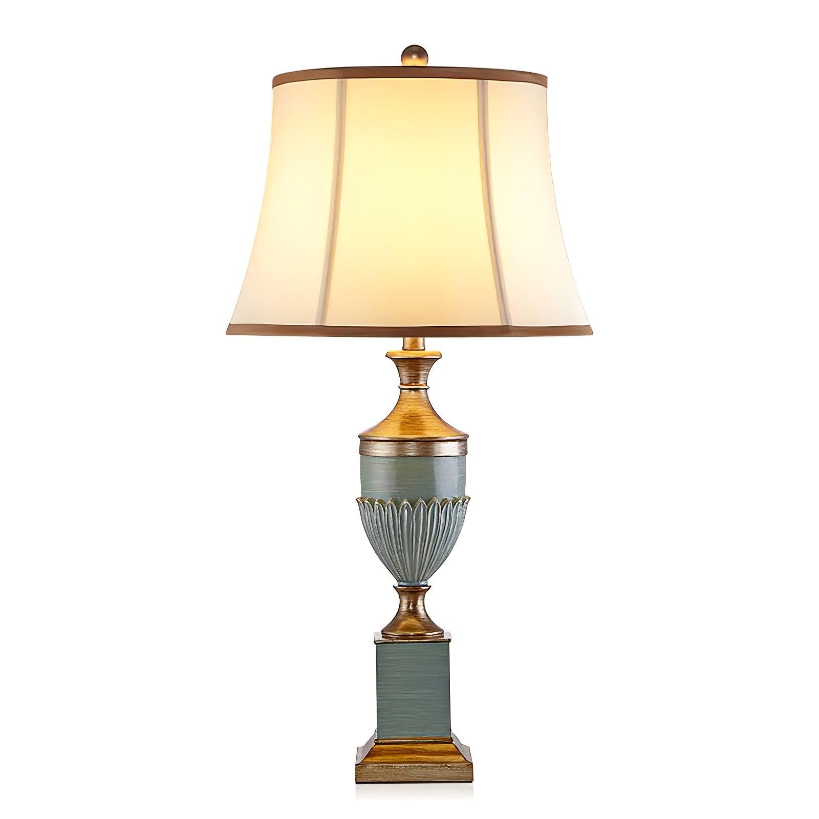 Art Deco Fluted Resin Table Lamp with Fabric Shade for Elegant Home Decor
