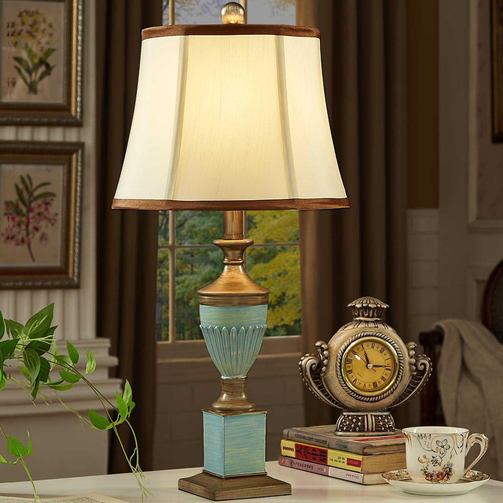 Art Deco Fluted Resin Table Lamp with Fabric Shade for Elegant Home Decor