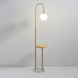 Modern Glass Bubble Floor Lamp with Marble and Wood Base for Living Room Bedroom Lighting