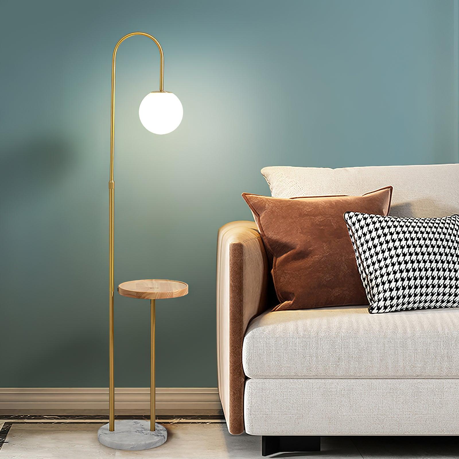 Modern Glass Bubble Floor Lamp with Marble and Wood Base for Living Room Bedroom Lighting