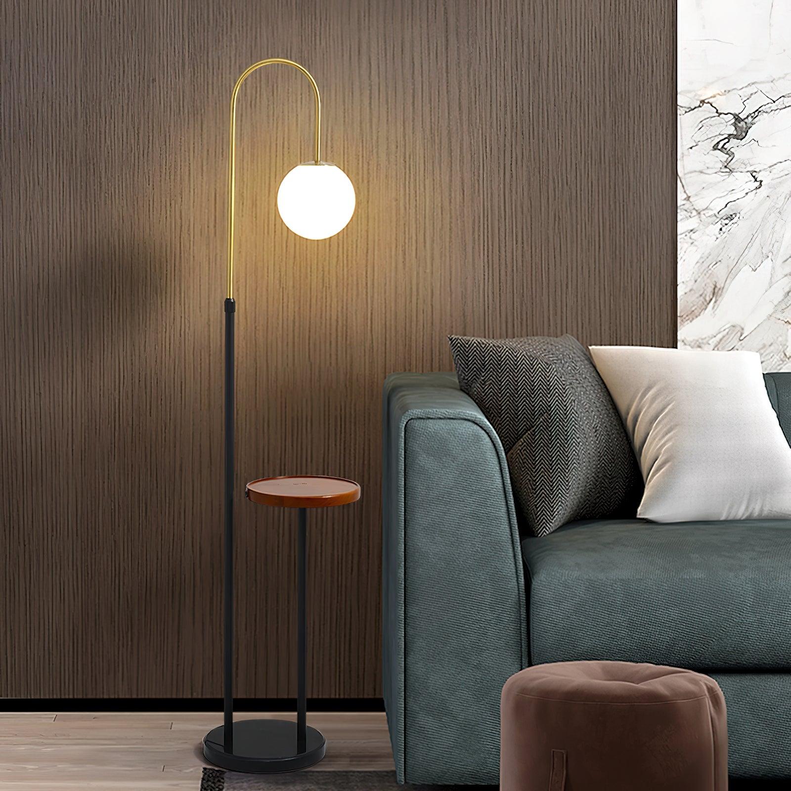 Modern Glass Bubble Floor Lamp with Marble and Wood Base for Living Room Bedroom Lighting