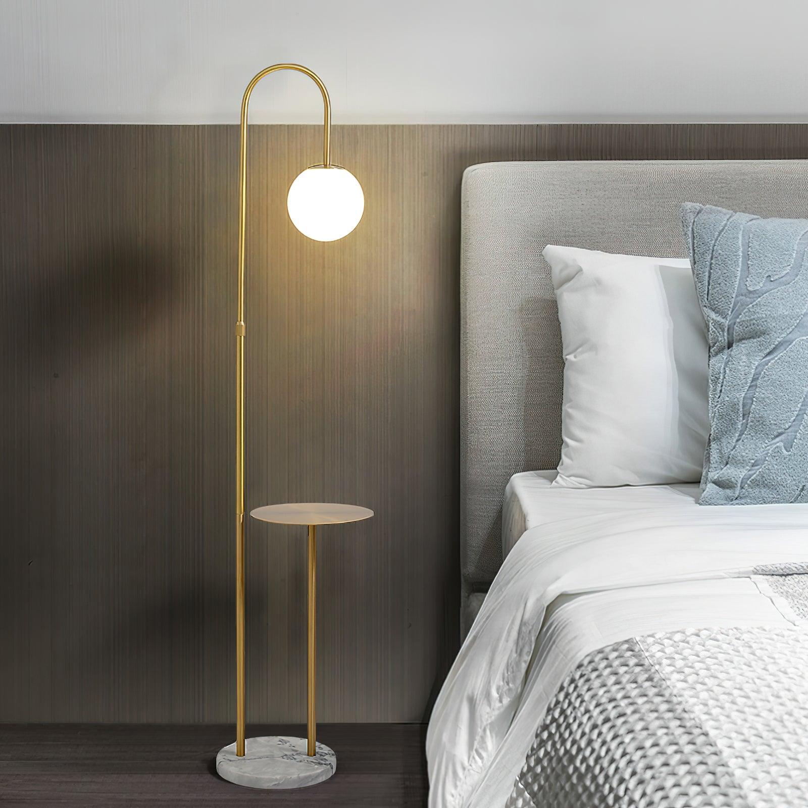 Modern Glass Bubble Floor Lamp with Marble and Wood Base for Living Room Bedroom Lighting